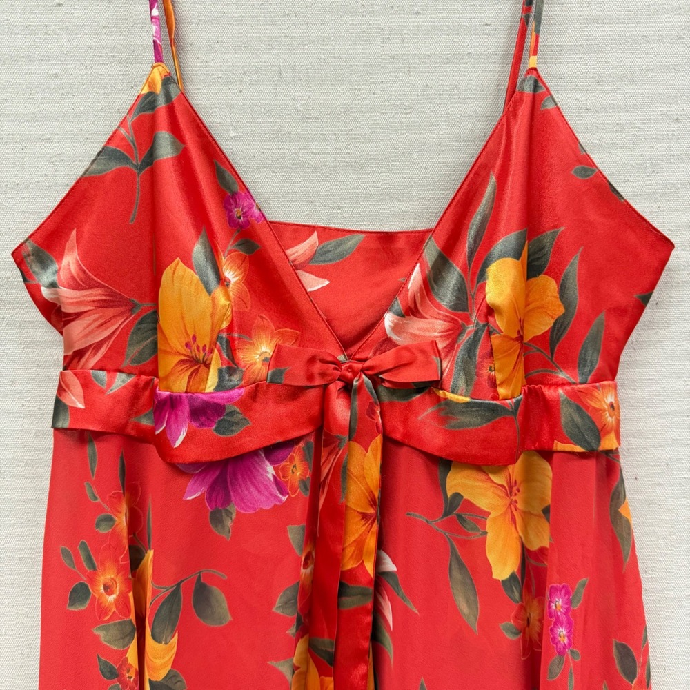 Vintage Intimate Secrets Red Floral Babydoll Chemise Lingerie Sheer Hem Medium - Picture 2 of 11
